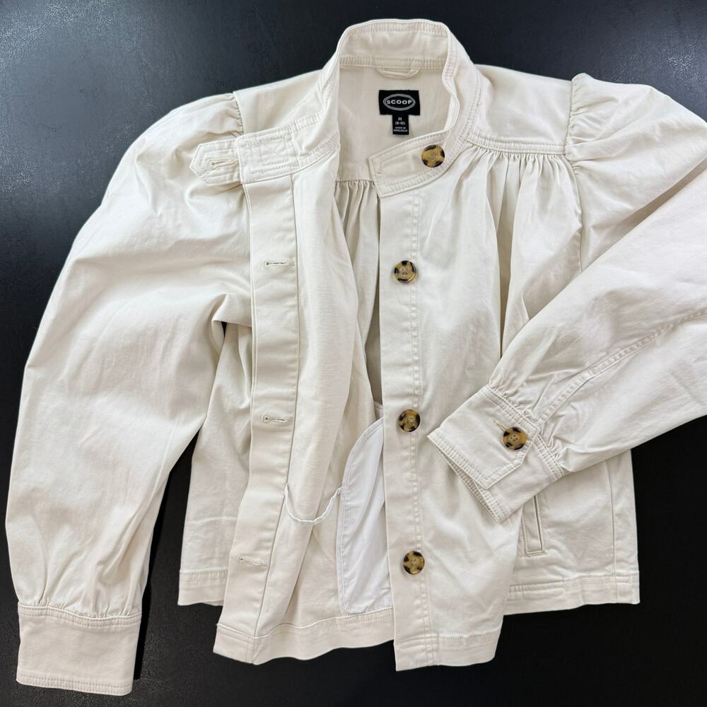 Scoop Puff Sleeve Cotton Jacket Cropped Trench Stand Collar Romantic Soft Girl M - Picture 7 of 11